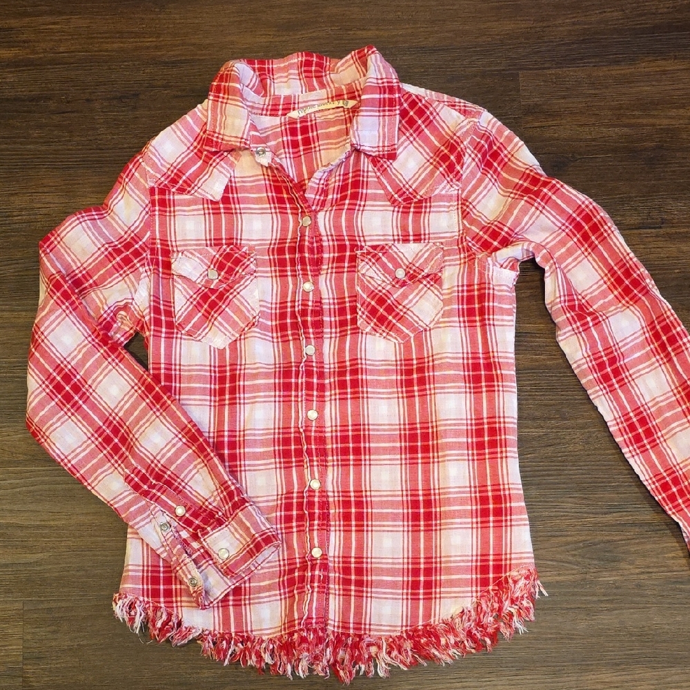 Hippie Laundry Red and White Plaid Button Down Shirt Size Small